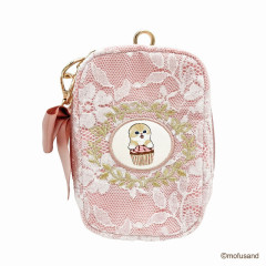 Japan Mofusand Pouch Lace × Embroidery - Cat / Cupcake Pink