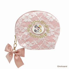 Japan Mofusand Round Pouch Lace × Embroidery - Cat / Donut Pink