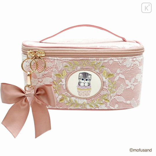 Japan Mofusand Vanity Pouch Lace × Embroidery - Cat / Cupcake Pink - 1