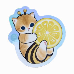 Japan Mofusand Hologram Vinyl Sticker - Cat / Bee Nyan Lemon