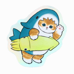 Japan Mofusand Hologram Vinyl Sticker - Cat / Shark Nyan Squid