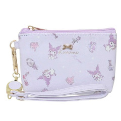 Japan Sanrio Mini Pouch & Pass Case Card Holder with Reel - Kuromi / Happy Life