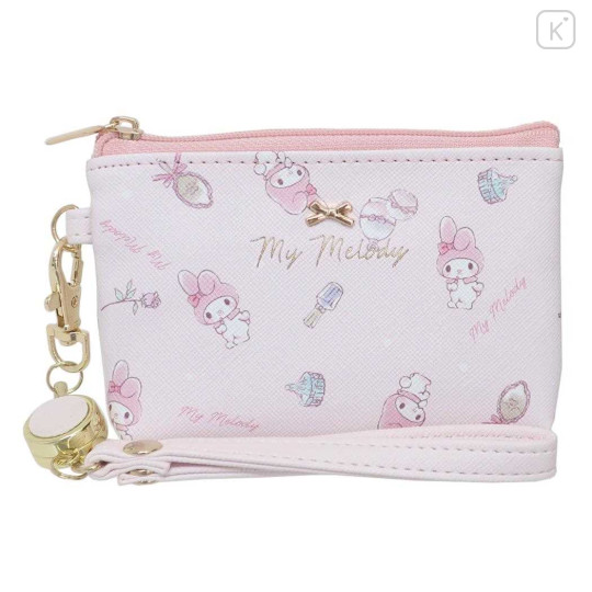 Japan Sanrio Mini Pouch & Pass Case Card Holder with Reel - My Melody / Happy Life - 1