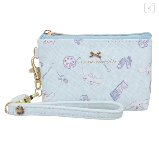 Japan Sanrio Mini Pouch & Pass Case Card Holder with Reel - Cinnamoroll / Happy Life - 1