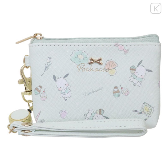 Japan Sanrio Mini Pouch & Pass Case Card Holder with Reel - Pochacco / Happy Life - 1