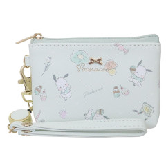 Japan Sanrio Mini Pouch & Pass Case Card Holder with Reel - Pochacco / Happy Life