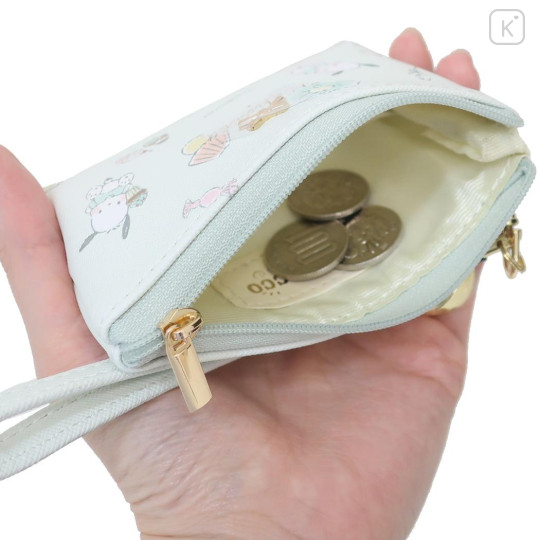 Japan Sanrio Mini Pouch & Pass Case Card Holder with Reel - Pochacco / Happy Life - 3