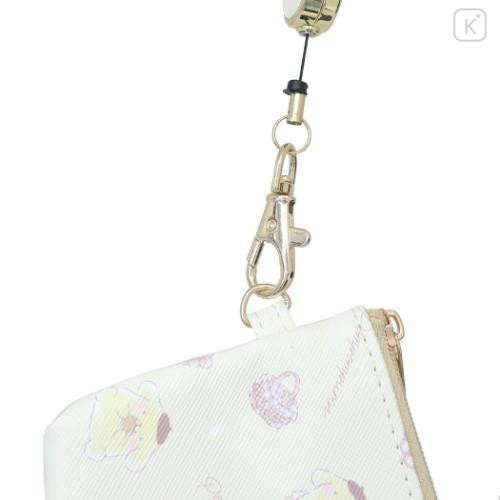 Japan Sanrio Mini Pouch & Pass Case Card Holder with Reel - Pompompurin / Happy Life - 4