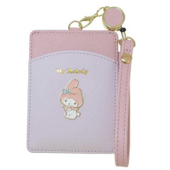 Japan Sanrio Pass Case Card Holder with Reel - My Melody / Purple & Pink