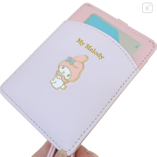 Japan Sanrio Pass Case Card Holder with Reel - My Melody / Purple & Pink - 3