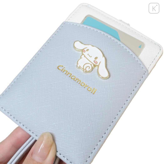 Japan Sanrio Pass Case Card Holder with Reel - Cinnamoroll / Blue & White - 3