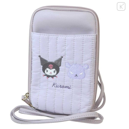 Japan Sanrio Gadget Phone & Card Shoulder Pouch - Kuromi / Quilted - 1