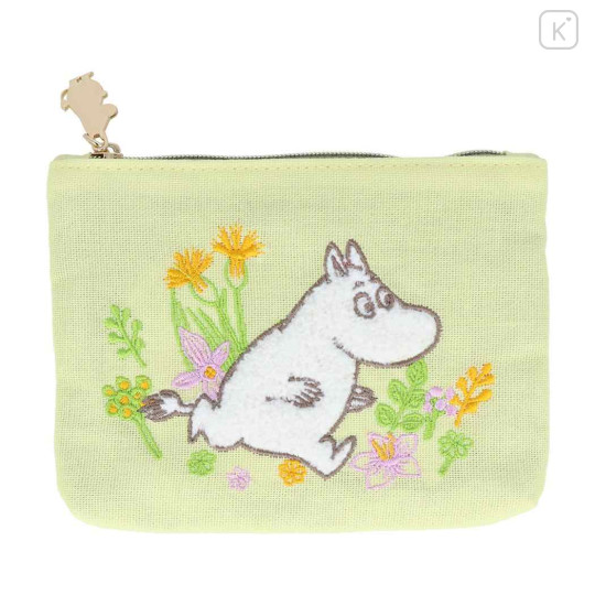 Japan Moomin Embroidery Mini Pouch & Tissue Case - Green - 1