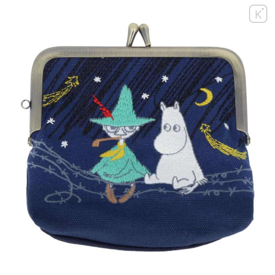 Japan Moomin Embroidery Mini Pouch - Moomintroll & Snufkin / Star Night - 1