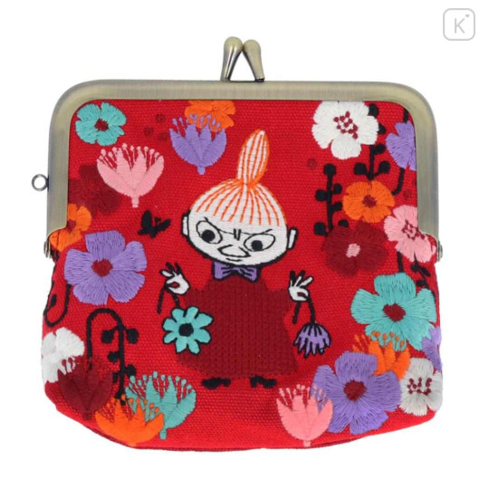 Japan Moomin Embroidery Mini Pouch - Little My / Flower Red - 1