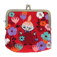 Japan Moomin Embroidery Mini Pouch - Little My / Flower Red