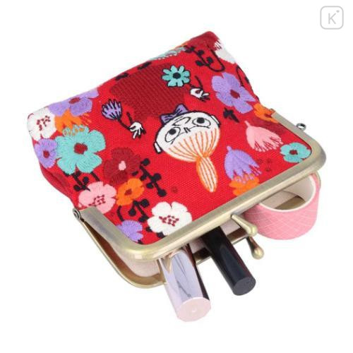 Japan Moomin Embroidery Mini Pouch - Little My / Flower Red - 4