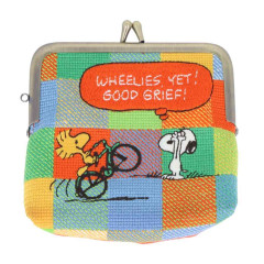 Japan Peanuts Embroidery Mini Pouch - Snoopy & Woodstock / Bike