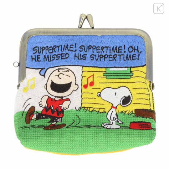 Japan Peanuts Embroidery Mini Pouch - Snoopy & Charlie / Happy - 1