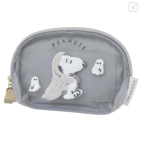 Japan Peanuts Mini Mesh Pouch & Tissue Case - Snoopy : Ghost Grey - 1