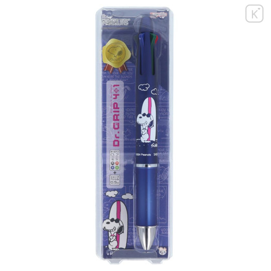 Japan Peanuts Dr. Grip 4+1 Multi Pen & Mechanical Pencil - Snoopy Metallic Blue / Surfing - 1