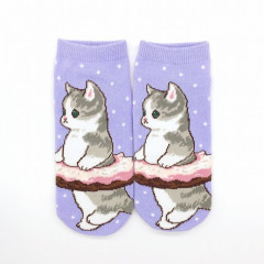 Japan Mofusand Rib Socks - Cat / Donut Purple