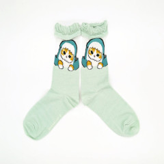 Japan Mofusand See-Through Crew Socks - Cat / Shark Nyan Green