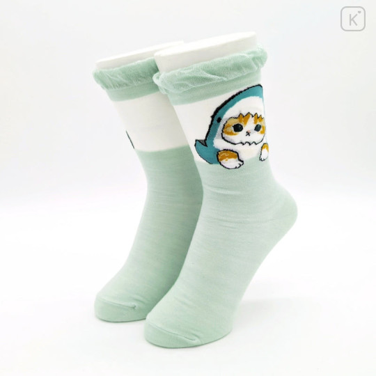 Japan Mofusand See-Through Crew Socks - Cat / Shark Nyan Green - 2