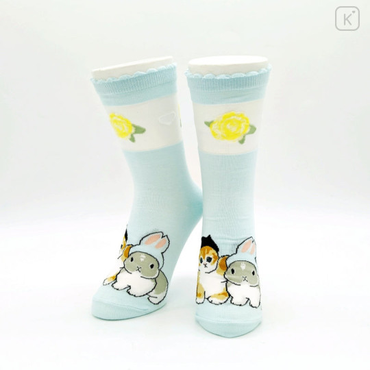 Japan Mofusand See-Through Crew Socks - Cat / Rabbit Nyan Rose Blue - 2