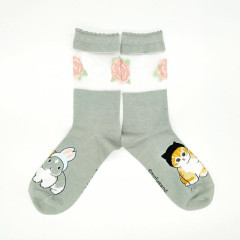 Japan Mofusand See-Through Crew Socks - Cat / Rabbit Nyan Rose Grey