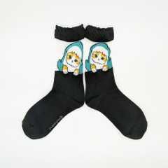 Japan Mofusand See-Through Crew Socks - Cat / Shark Nyan Black