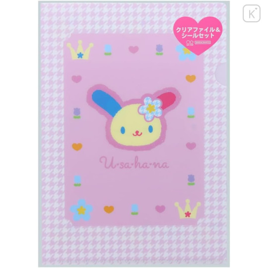 Japan Sanrio A5 File with Sticker Set - Usahana / Y2k Houndstooth - 1