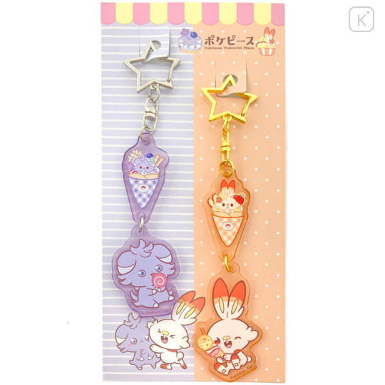 Japan Pokemon Acrylic Keychain Set - Scorbunny & Espurr / Sweets Shop Pokepeace - 1