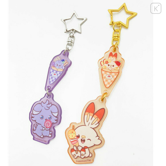 Japan Pokemon Acrylic Keychain Set - Scorbunny & Espurr / Sweets Shop Pokepeace - 2