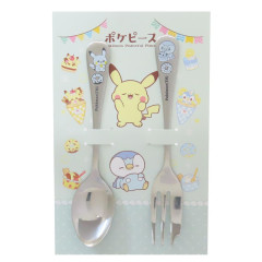 Japan Pokemon Spoon & Fork Set - Pikachu & Piplup / Pokepeace
