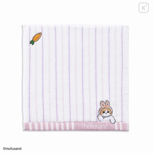 Japan Mofusand Embroidered Mini Towel - Cat / Rabbit Stripe Pink - 1