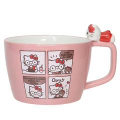 Japan Sanrio Soup Mug with Nokkari Figure - Hello Kitty / Comics