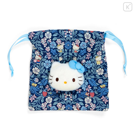 Japan Sanrio Liberty Fabrics Boa Face Drawstring Bag - Hello Kitty / Blue - 1