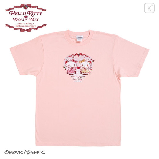 Japan Sanrio Dolly Mix T-shirt - Hello Kitty & Hello Mimmy : Light Pink - 1