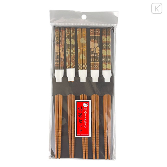 Japan Sanrio Chopsticks 5 Set - Hello Kitty : Wood Inlay - 1