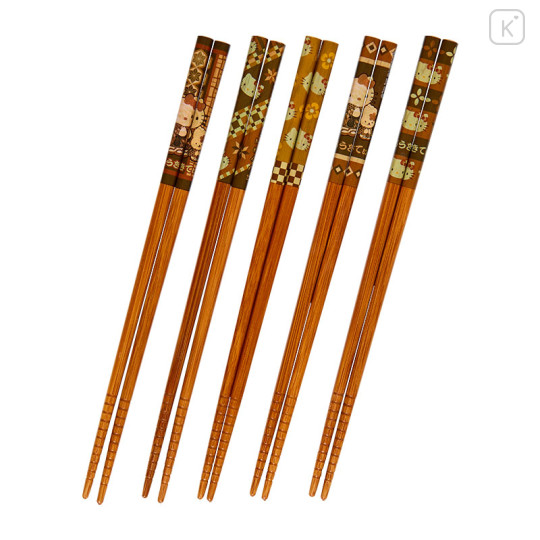 Japan Sanrio Chopsticks 5 Set - Hello Kitty : Wood Inlay - 2