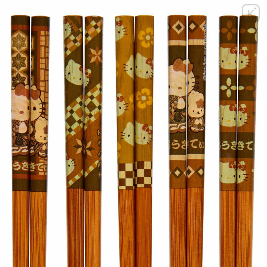 Japan Sanrio Chopsticks 5 Set - Hello Kitty : Wood Inlay - 3