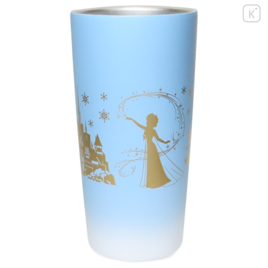 Japan Disney Stainless Steel Tumbler - Frozen Elsa & Anna / Blue Silhouette - 1