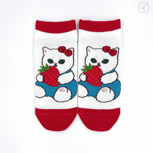 Japan Sanrio × Mofusand Rib Socks - Cat / Hello Kitty Strawberry - 1