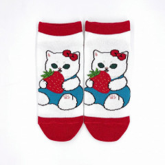 Japan Sanrio × Mofusand Rib Socks - Cat / Hello Kitty Strawberry