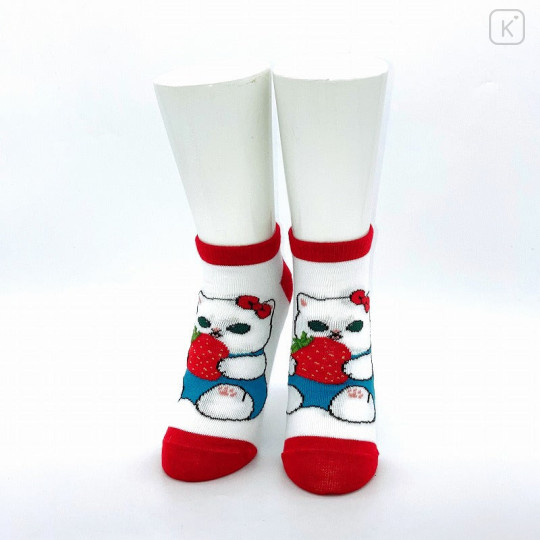 Japan Sanrio × Mofusand Rib Socks - Cat / Hello Kitty Strawberry - 2