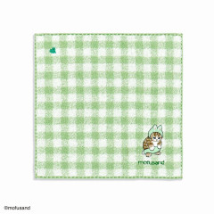 Japan Mofusand Embroidered Mini Towel - Cat / Rabbit Green Grid