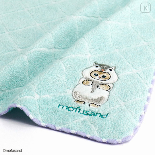 Japan Mofusand Embroidered Mini Towel - Cat / Hamster Blue - 2