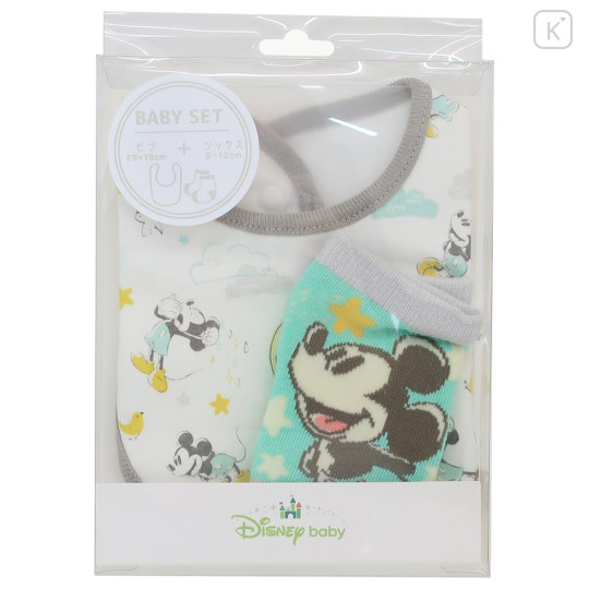 Japan Disney Bib & Socks Set - Mickey Mouse / Good Night - 1