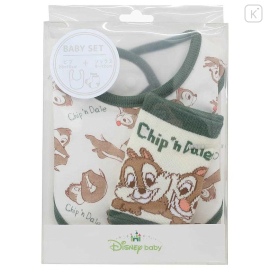 Japan Disney Bib & Socks Set - Chip & Dale / Good Night - 1